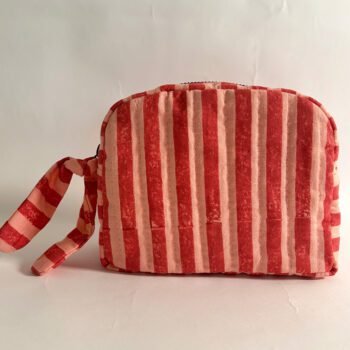 Quilted Cotton Travel Pouch – Classic Organizer Pink Stripes