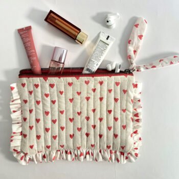 Red Hearts Quilted Cotton Travel Pouch l The Classic Organizer