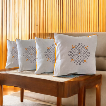 Kerala Kollam Print Handblock Cotton Cushion Covers (Set of 4)
