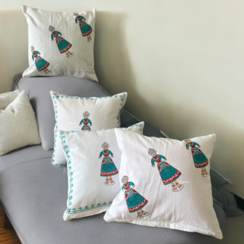 Handblock Traditional Doll Print Cotton Cushion Covers (Set of 4)