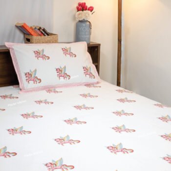 Handblock Single Bedsheet & Pillow cover