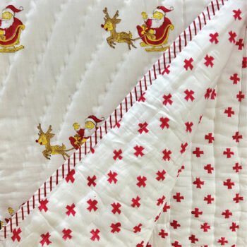 Santa Claus Design Handblock Cotton Blanket For Kids (Under 7 Years)