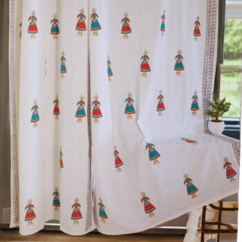 Traditional Doll Design Handblock Cotton Door Curtains 7x4 Feet (Set of 2)