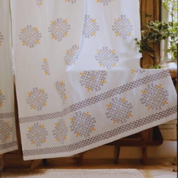 Kerala Kollam Design Handblock Cotton Door Curtains 7x4 Feet (Set of 2)