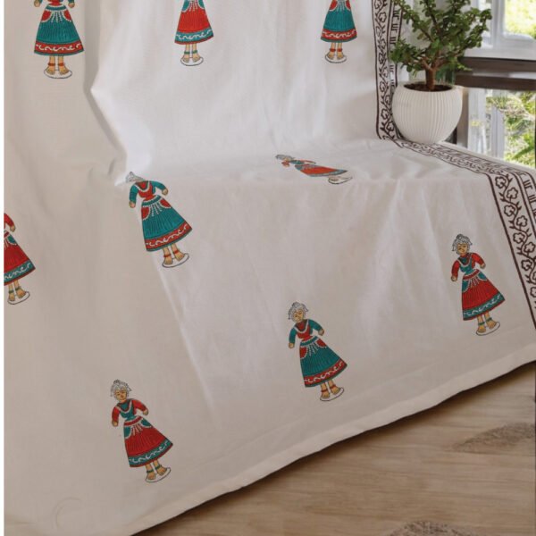 Traditional Doll Design Handblock Cotton Door Curtains 7x4 Feet (Set of 2) - Image 3