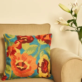 Turquoise Blue Floral Cushion Cover
