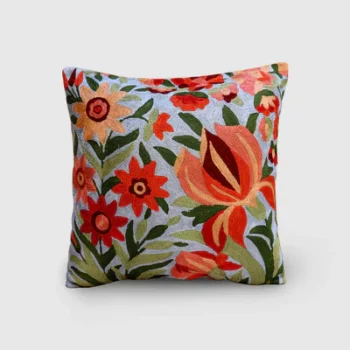 Lotus Pond Blue Embroidered Cushion Cover