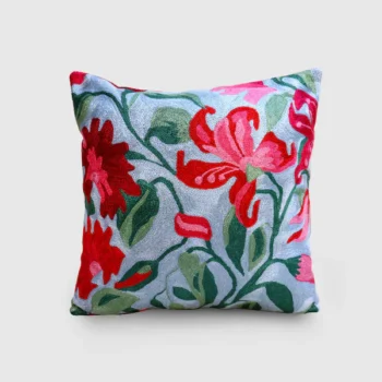 Vivid Blue Lilies Embroidered Cushion Cover