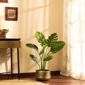 Faux Monstera Plant with Black Plastic Pot