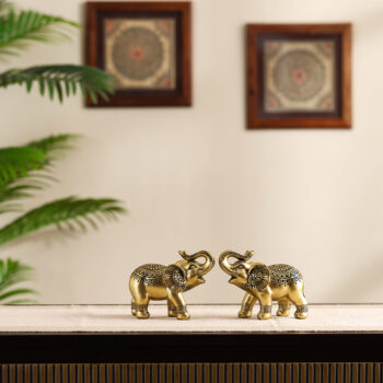 Antique Carved Royal Elephant Statue (Set of 2)