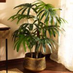Faux Rhapis Palm with Black Plastic Pot