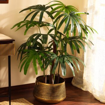 Faux Rhapis Palm with Black Plastic Pot