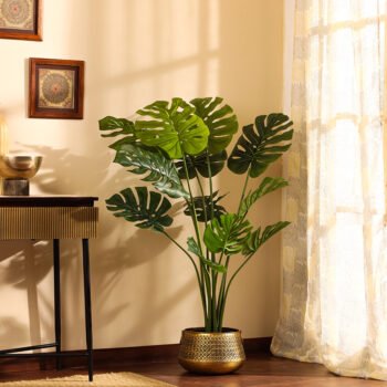 Faux Monstera Plant with Black Plastic Pot