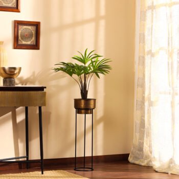 Faux Rhapis Palm Tree with Black Plastic Pot