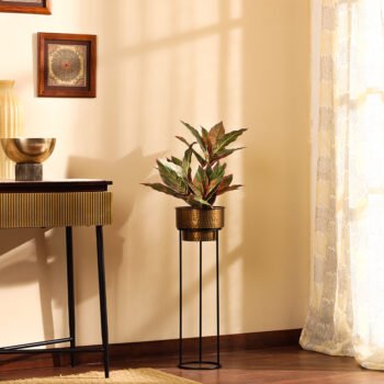 Faux Pink Dieffenbachia Potted Plant with Black Plastic Pot