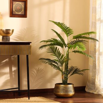 Faux Areca Palm Plant with Black Plastic Pot