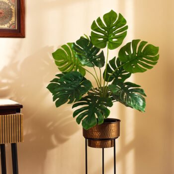 Faux Monstera Plant (Model B) with Black Plastic Pot