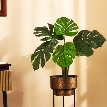 Faux Monstera Plant with Black Plastic Pot