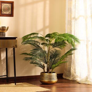 Faux Areca Palm Plant with Black Plastic Pot