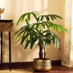 Faux Rhapis Palm Tree with Black Plastic Pot