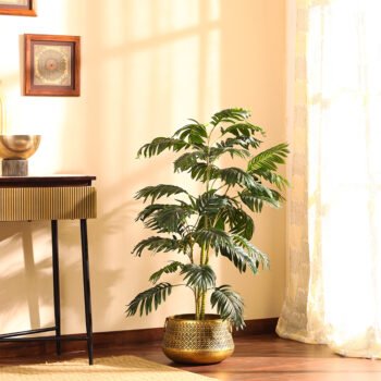 Dark Green Faux Areca Palm Plant with Black Plastic Pot