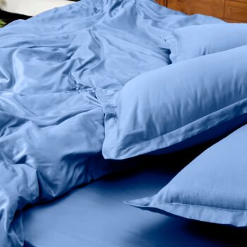 Sky Blue Solid 100% Organic Cotton King Flat Sheet Set | 2 Pillow Covers