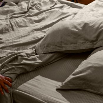 Greige Grid Jacquard King Flat Sheet Set | 2 Pillow Covers