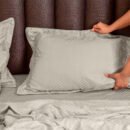 Greige Grid Jacquard King Flat Sheet Set | 2 Pillow Covers