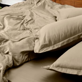 Champagne Beige Solid 100% Organic Cotton King Flat Sheet Set | 2 Pillow Covers