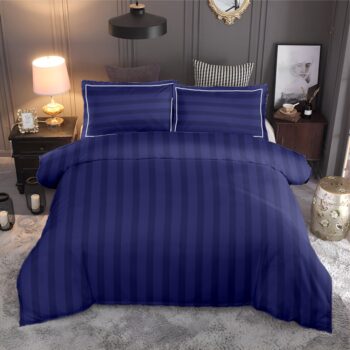 Dark Blue 300 TC Elysian Sateen Stripes Pure Cotton King Bedsheet Set