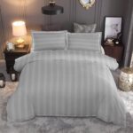 Silver 300 TC Elysian Sateen Stripes Pure Cotton King Bedsheet Set