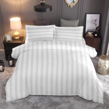 White 300 TC Elysian Sateen Stripes Pure Cotton King Bedsheet Set