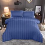 Mediterranean Blue 300 TC Elysian Sateen Stripes Pure Cotton King Bedsheet Set