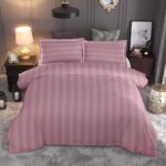Pink 300 TC Elysian Sateen Stripes Pure Cotton King Bedsheet Set