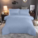 Blue 300 TC Mossaic Checks King Bedsheet | 2 Embroidered Pillow Covers