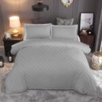 Silver 300 TC Mossaic Checks King Bedsheet | 2 Embroidered Pillow Covers