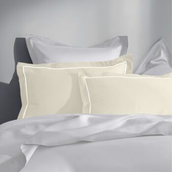 Ivory 300 TC Pure Cotton Solid Greek Embroidered Pillow Cover Set