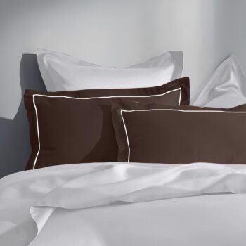 Khaki 300 TC Pure Cotton Solid Greek Embroidered Pillow Cover Set