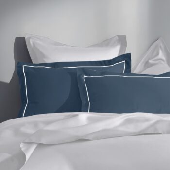 Navy Blue 300 TC Pure Cotton Solid Greek Embroidered Pillow Cover Set