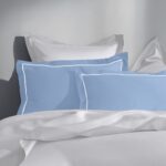 Blue 300 TC Pure Cotton Solid Greek Embroidered Pillow Cover Set