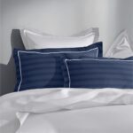 Navy Blue 300 TC Pure Cotton Striped Greek Embroidered Pillow Cover Set