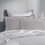 Silver 300 TC Pure Cotton Checkered Greek Embroidered Pillow Cover Set
