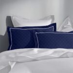 Navy Blue 300 TC Pure Cotton Checkered Greek Embroidered Pillow Cover Set