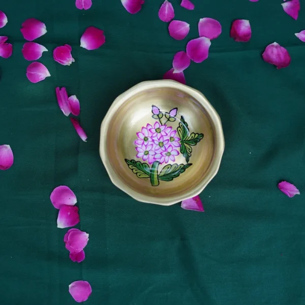Handpainted Gulabi Bloom Brass Bowl