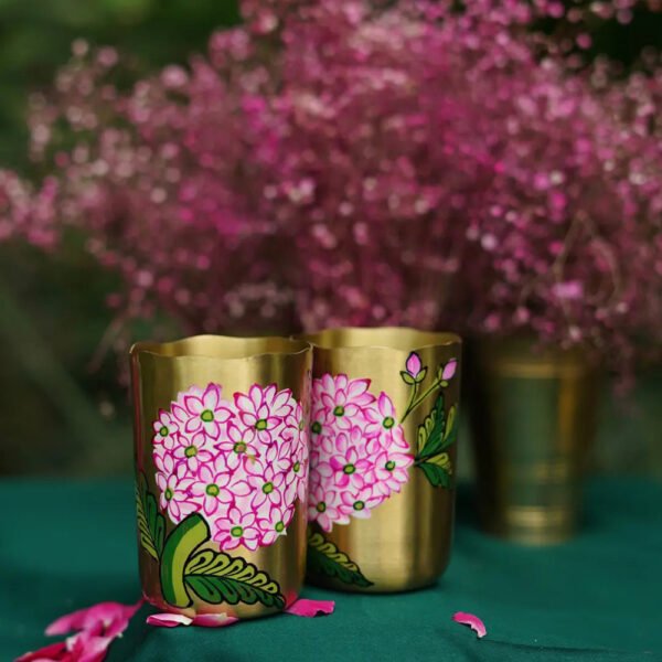 Gulabi Bloom Brass Tumbler - Image 2