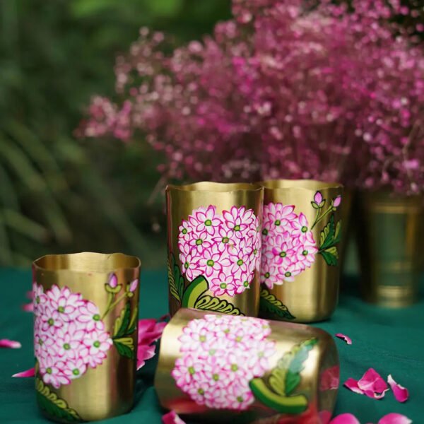 Gulabi Bloom Brass Tumbler - Image 3