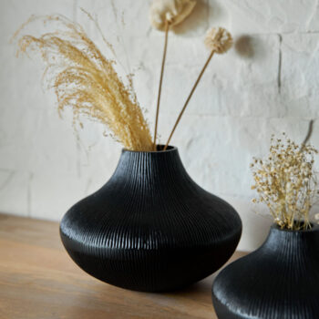 Black Ribbed Vase