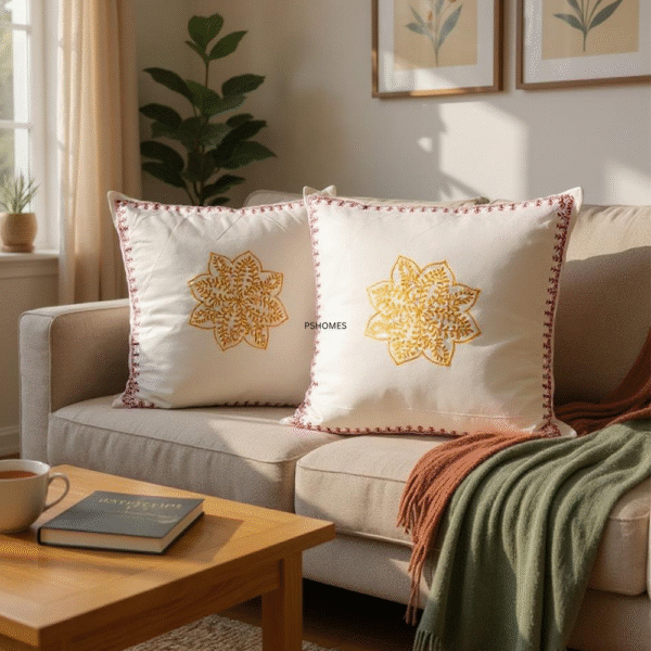 Yellow Chakra Handblock Print Cushion Cover (Set of 2)