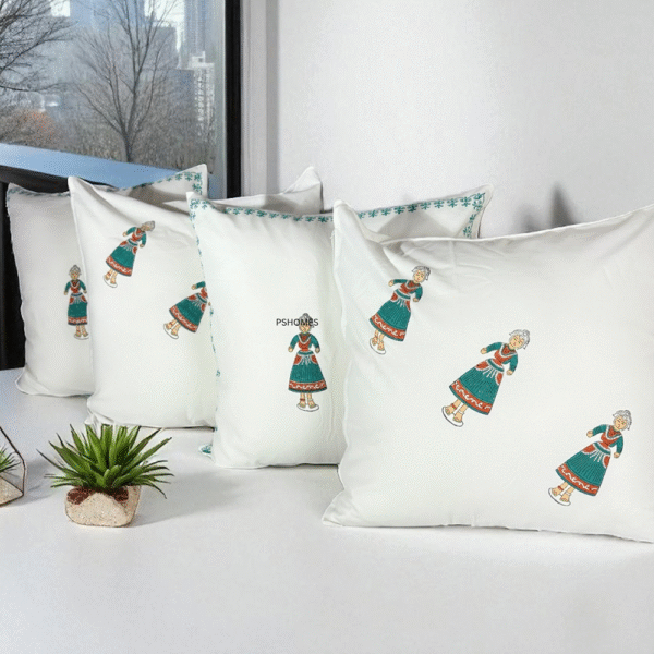 Blue Doll Handblock Print Cushion Cover (Set of 4) - Image 2