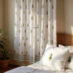 7ft Yellow Buta Long Curtain (Set of 2)